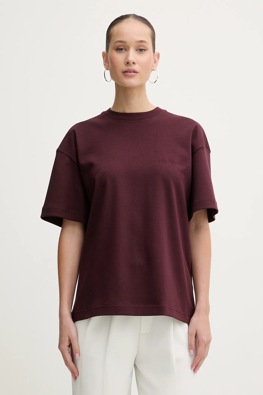 Bavlněné tričko La Mania BABES dámské, vínová barva, BABES