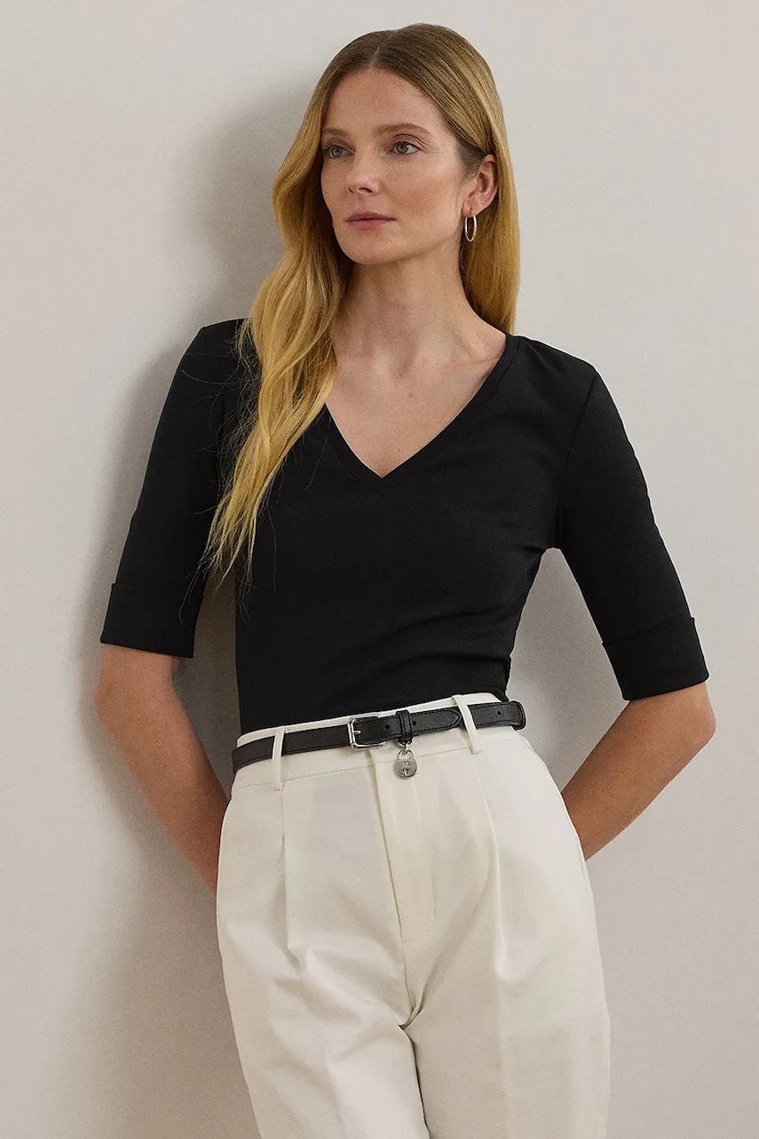 Bavlněné tričko Lauren Ralph Lauren dámské, černá barva, 200815843