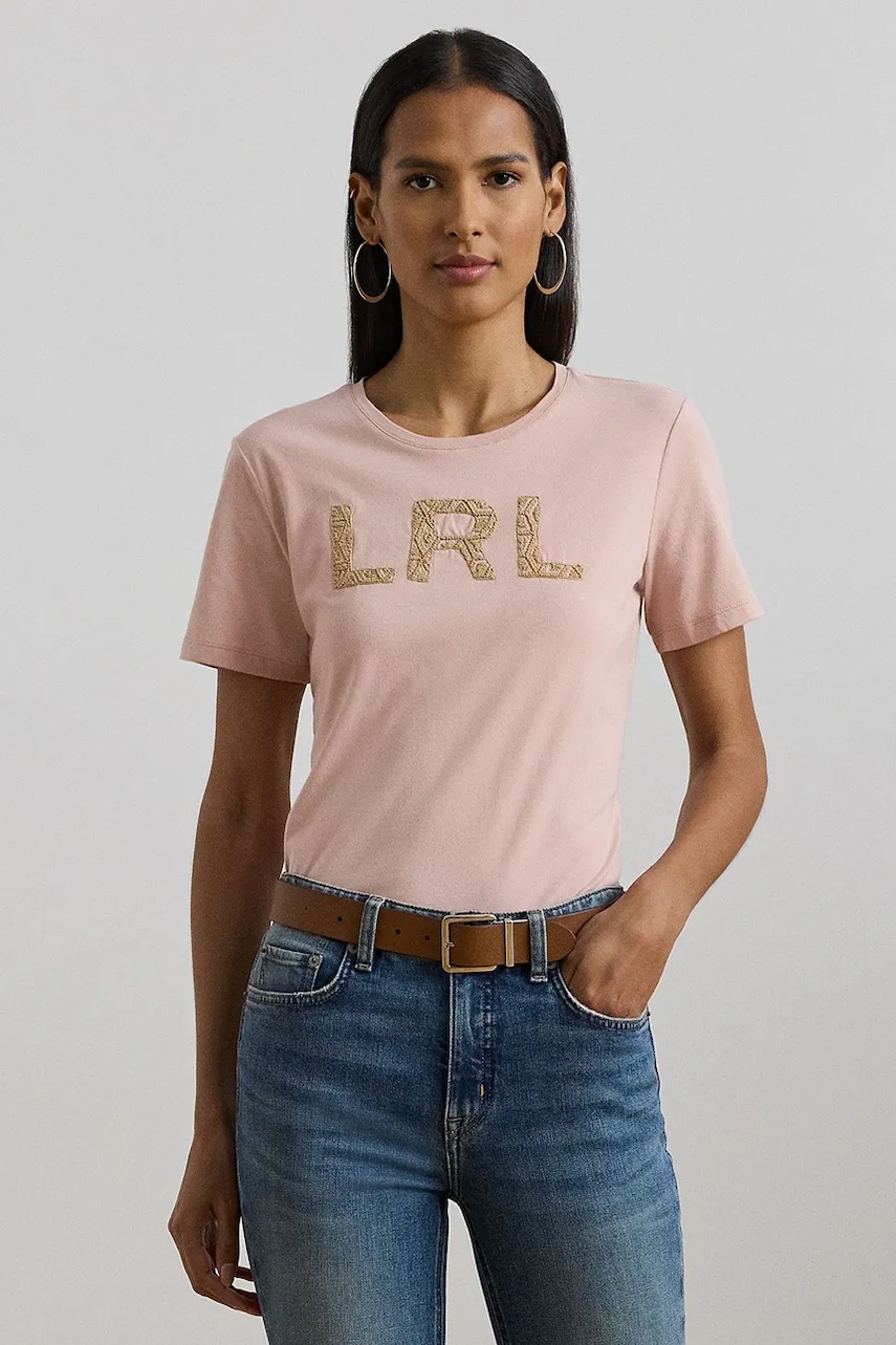 Bavlněné tričko Lauren Ralph Lauren dámské, oranžová barva, 200963950