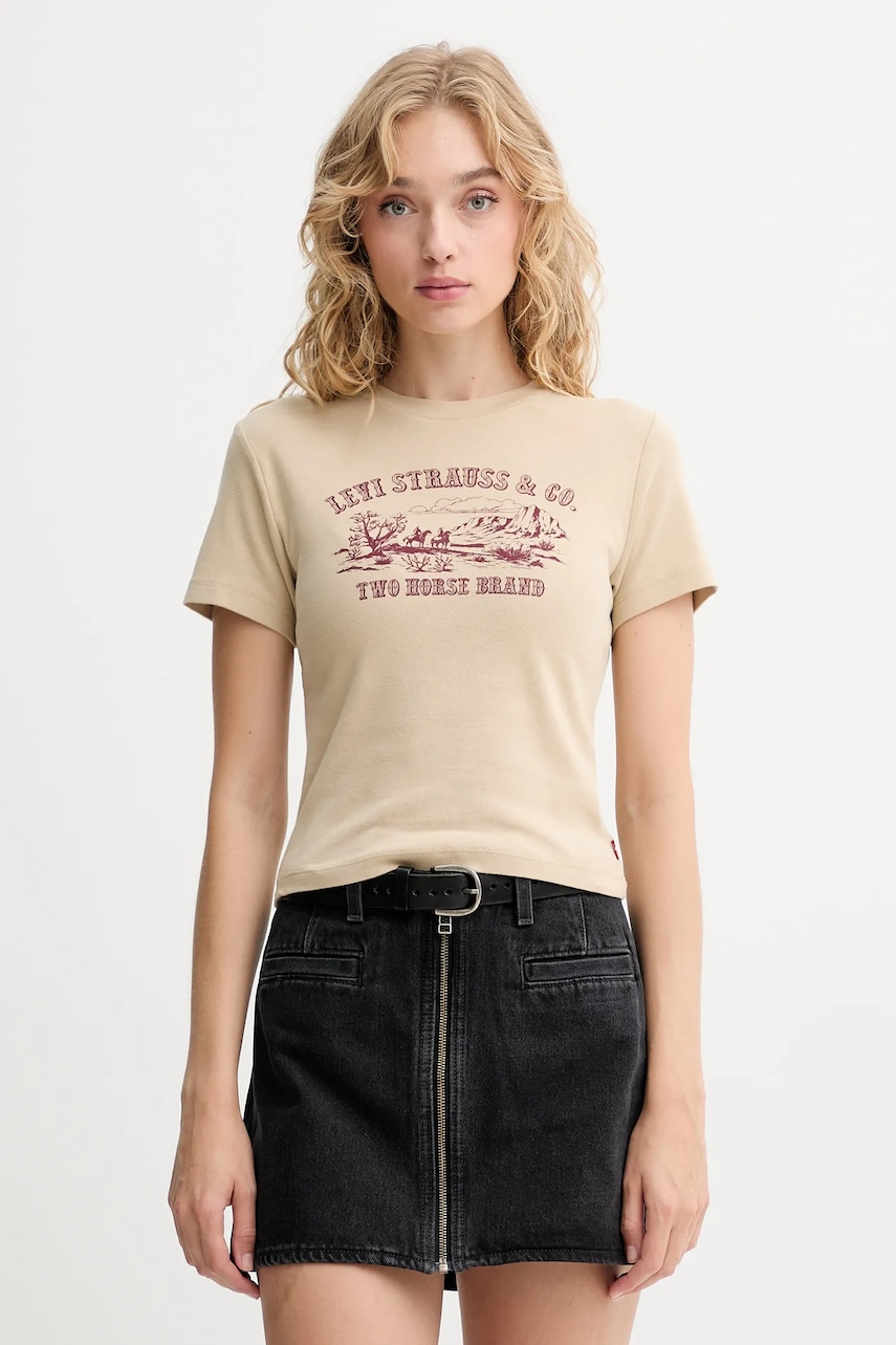 Bavlněné tričko Levi's dámské, béžová barva, A8798