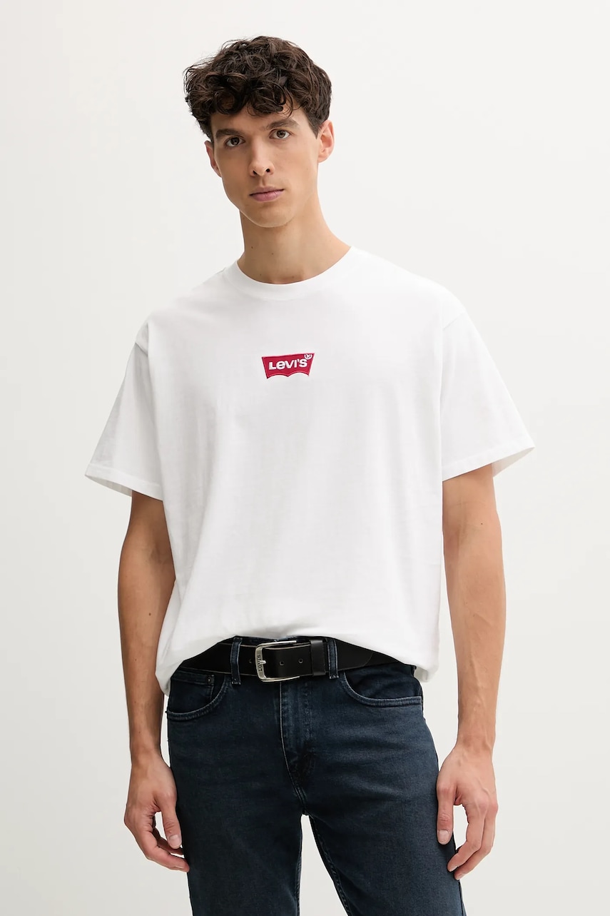 Bavlněné tričko Levi's pánské, bílá barva, s aplikací, 87373