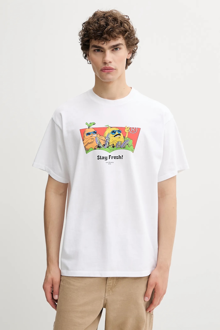 Bavlněné tričko Levi's pánské, bílá barva, s potiskem, 0008C