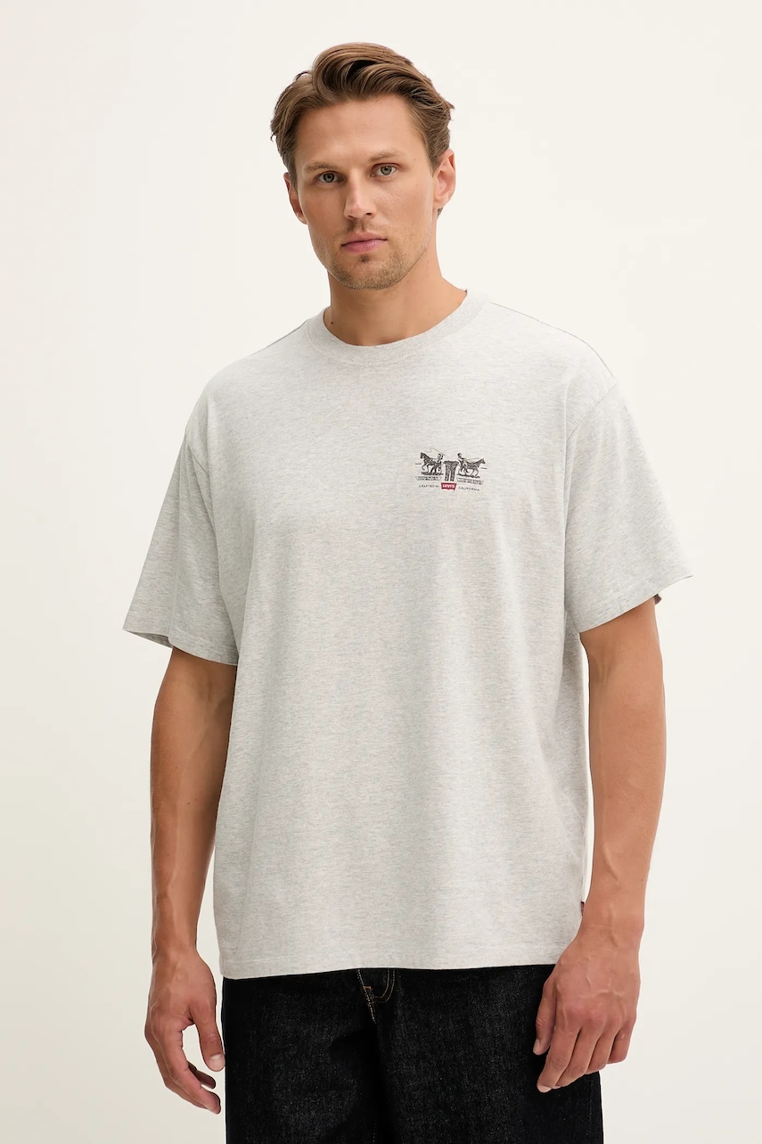 Bavlněné tričko Levi's pánské, šedá barva, 87373