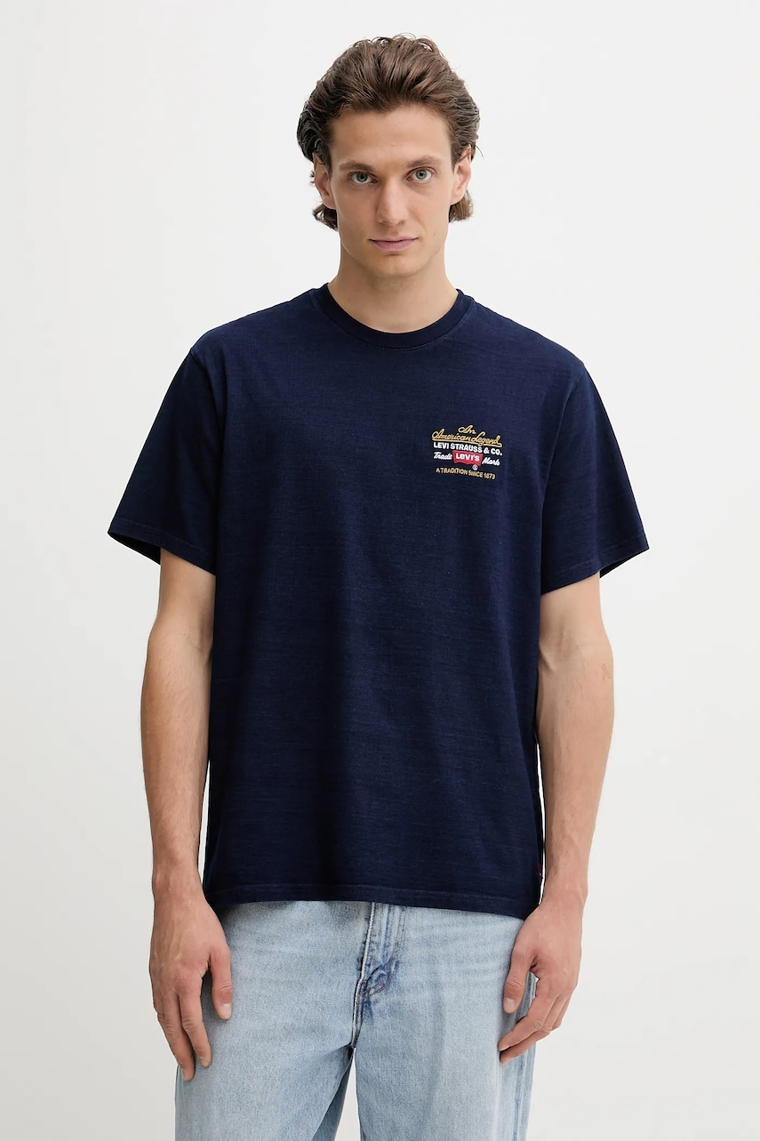 Bavlněné tričko Levi's pánské, tmavomodrá barva, s aplikací, 16143