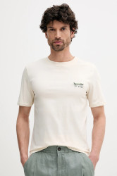 Bavlněné tričko Lindbergh pánské, béžová barva, s aplikací, 30-400235