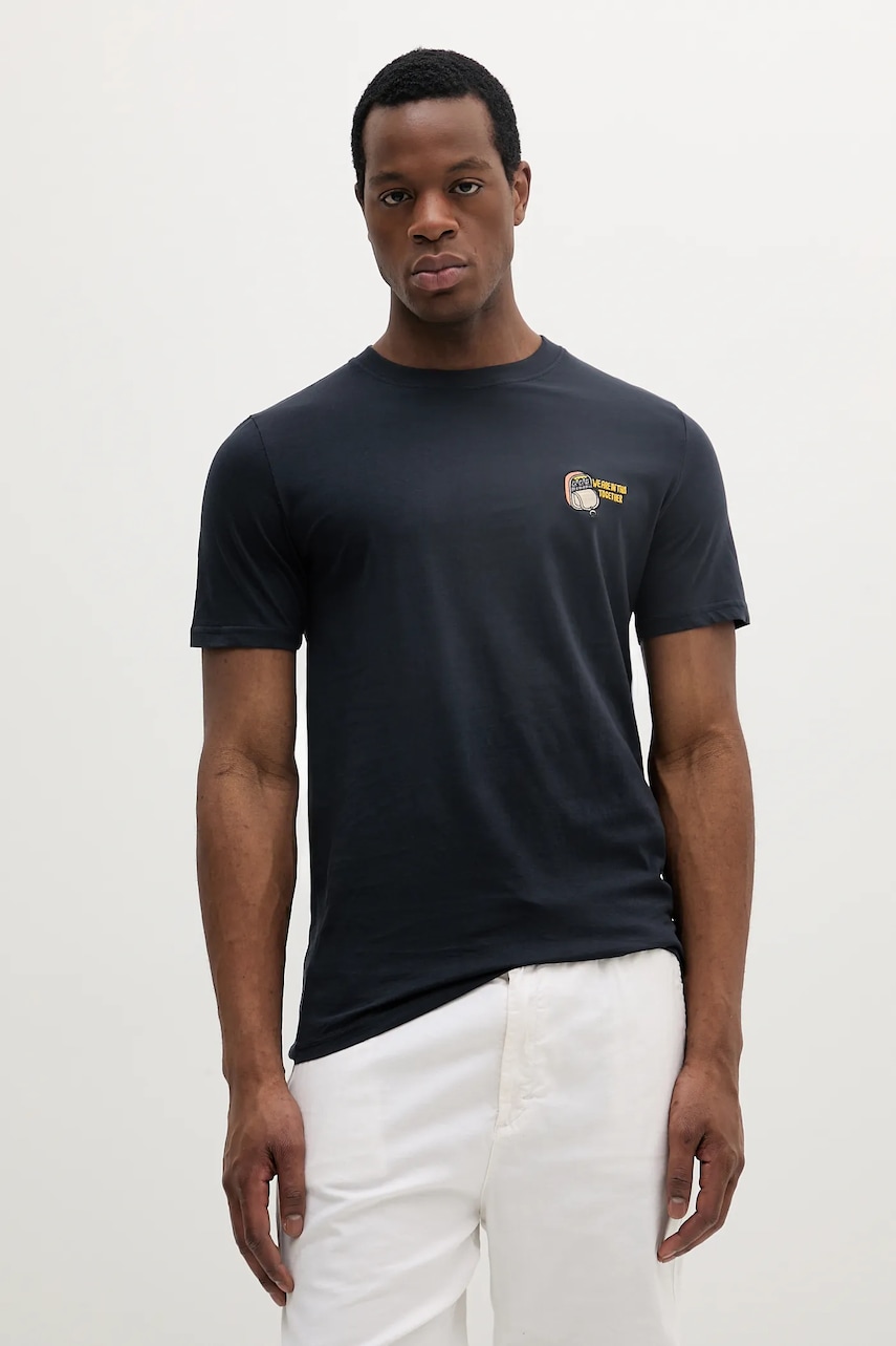 Bavlněné tričko Lindbergh pánské, tmavomodrá barva, s aplikací, 30-400235
