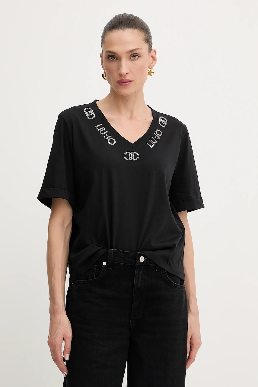 Bavlněné tričko Liu Jo dámské, černá barva, TF5143.JS003