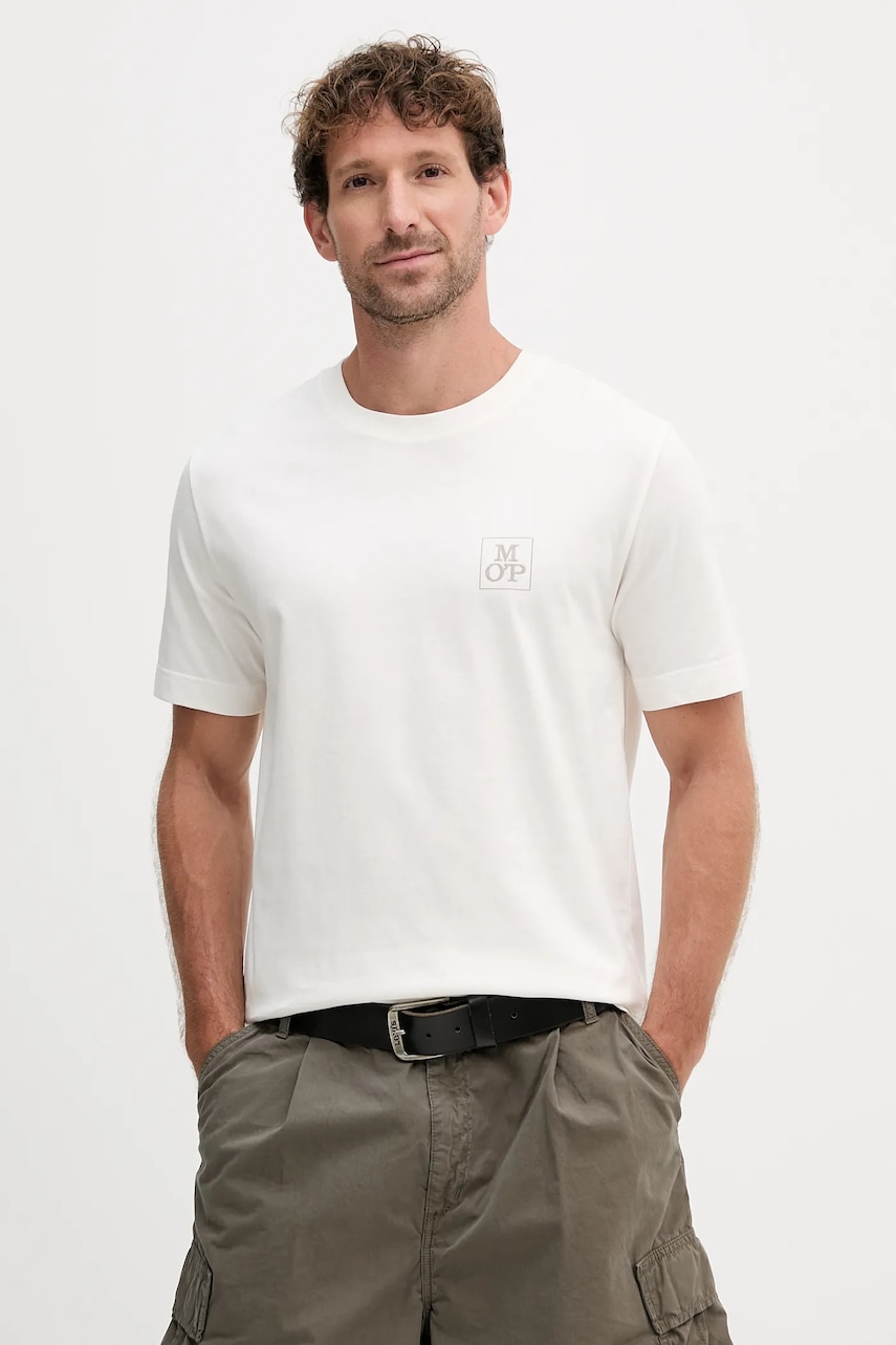 Bavlněné tričko Marc O'Polo pánské, béžová barva, s potiskem, 526201251128