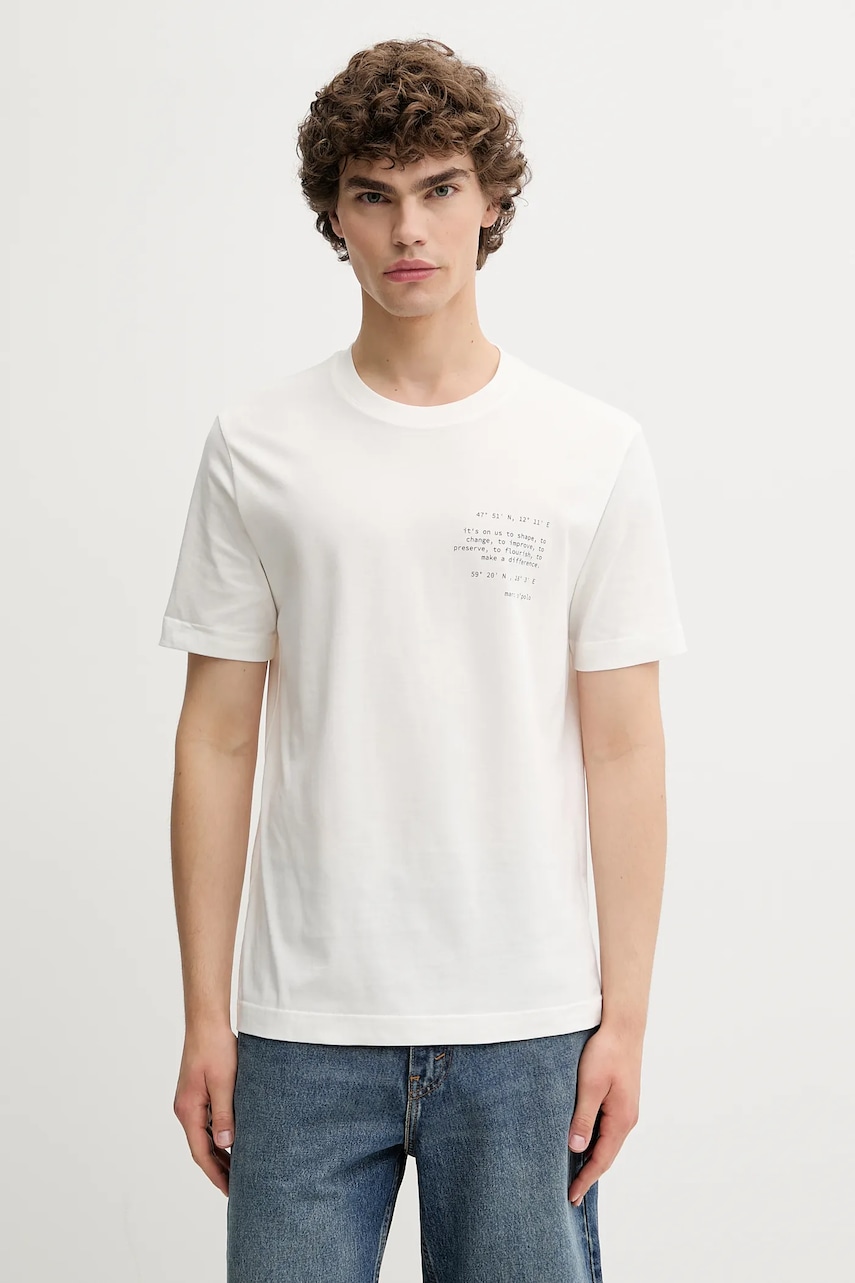 Bavlněné tričko Marc O'Polo pánské, béžová barva, s potiskem, 526201251138