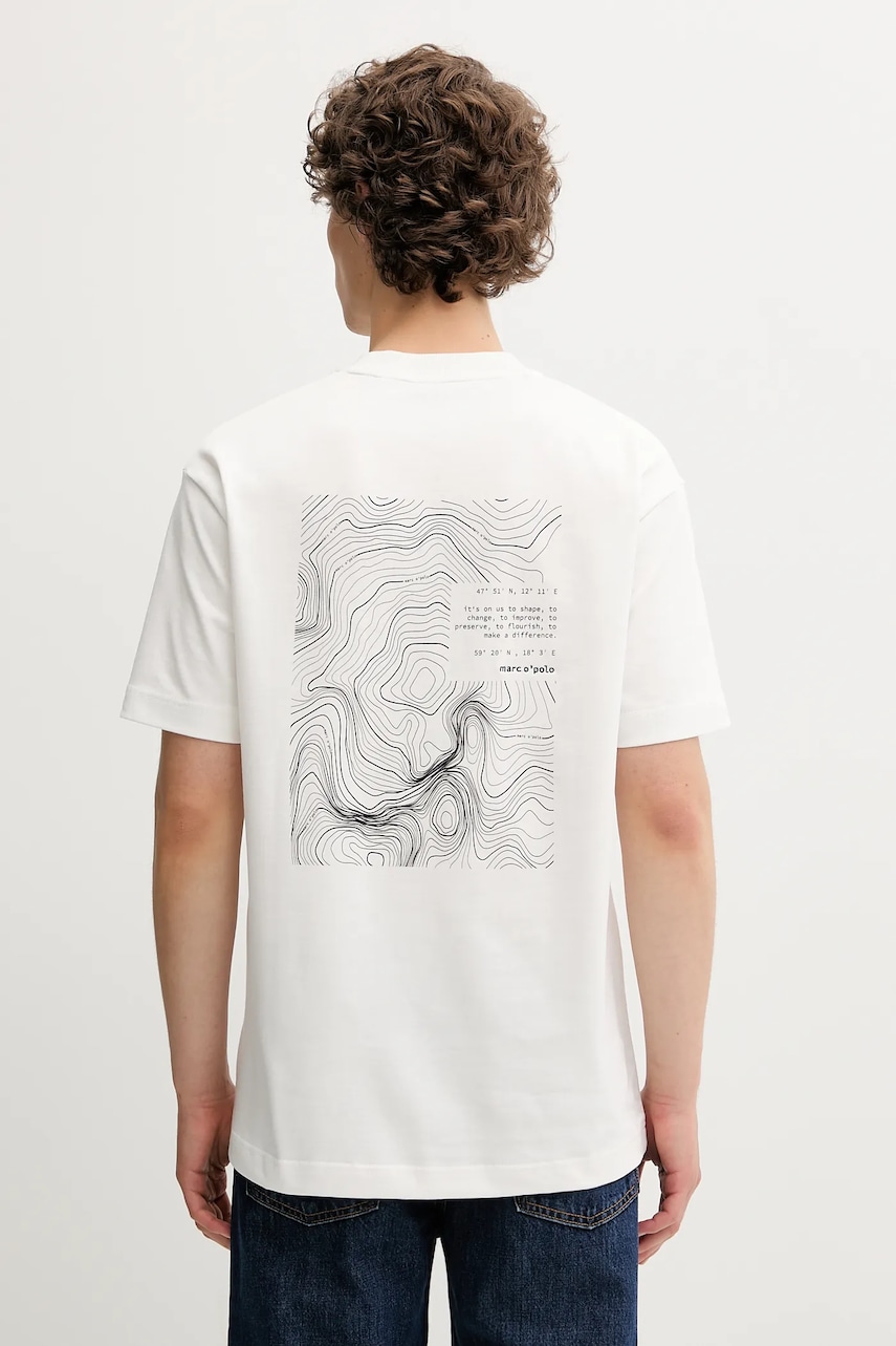 Bavlněné tričko Marc O'Polo pánské, béžová barva, s potiskem, 526206451158