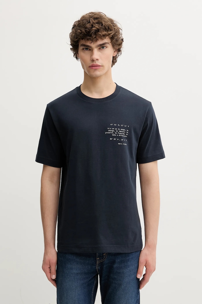 Bavlněné tričko Marc O'Polo pánské, tmavomodrá barva, s potiskem, 526201251138