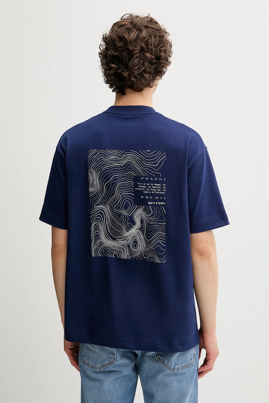 Bavlněné tričko Marc O'Polo pánské, tmavomodrá barva, s potiskem, 526206451158