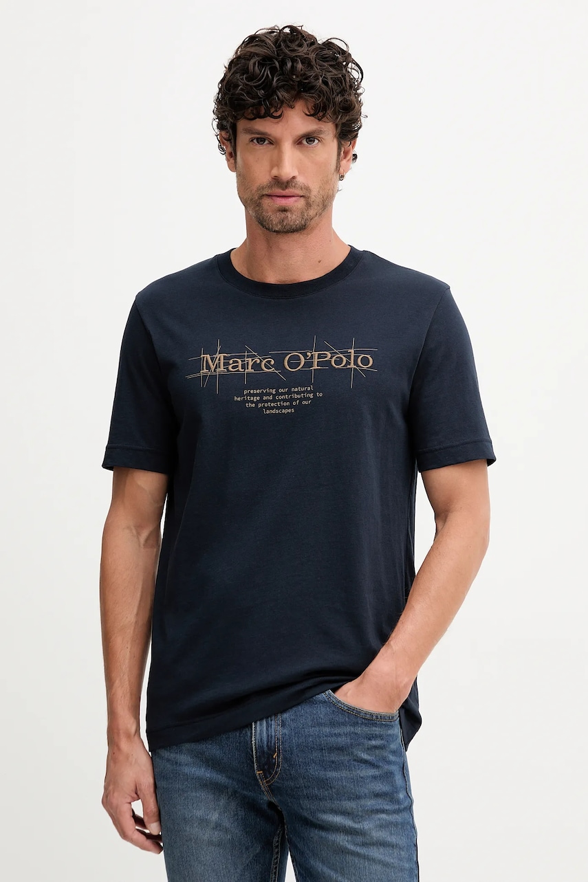 Bavlněné tričko Marc O'Polo pánské, tmavomodrá barva, s potiskem, 528230551196