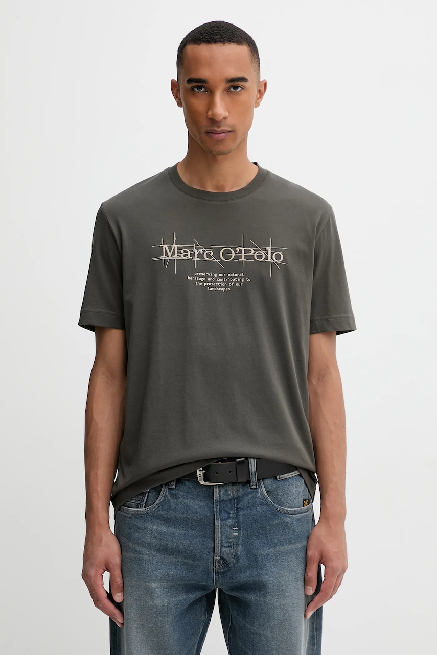 Bavlněné tričko Marc O'Polo pánské, zelená barva, s potiskem, 528230551196