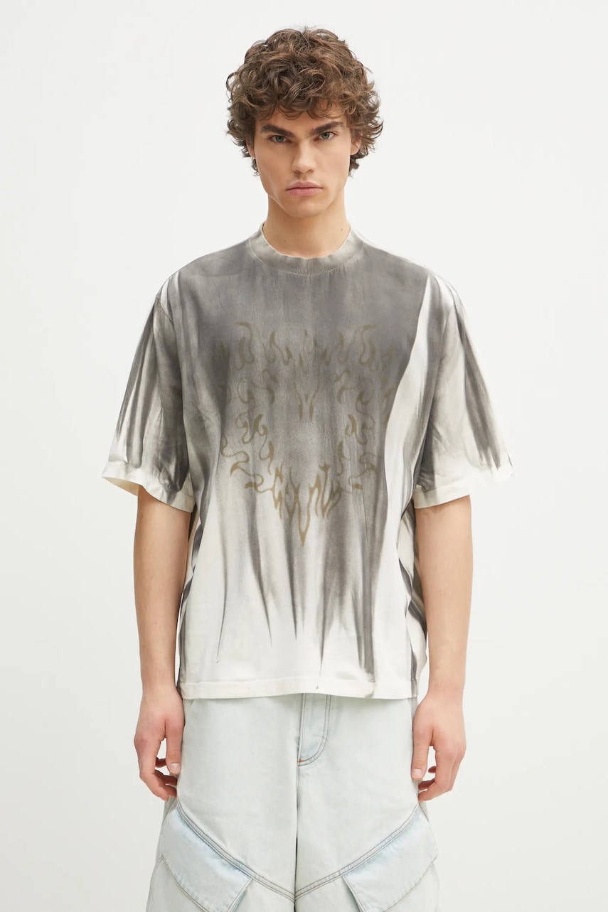 Bavlněné tričko Marcelo Burlon Fire Heart Spray Boxy T-Shirt Ecru Mediu