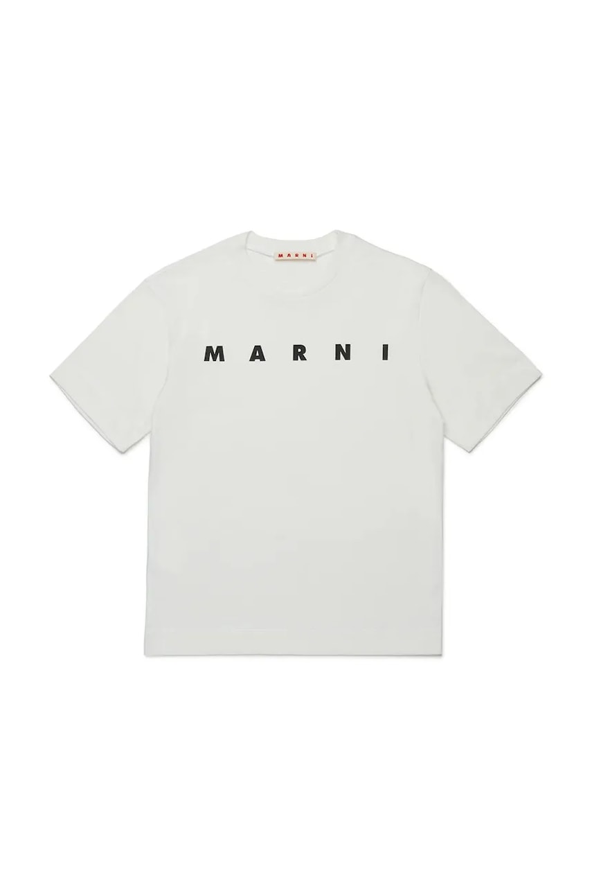 Bavlněné tričko Marni MT135U T-SHIRT béžová barva, s potiskem, M002MV