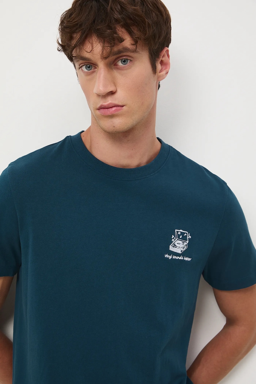 Bavlněné tričko Medicine pánské, tyrkysová barva, s aplikací