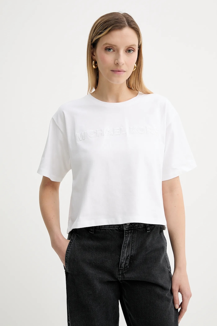Bavlněné tričko MICHAEL Michael Kors dámské, béžová barva, MT551VJ2ZU