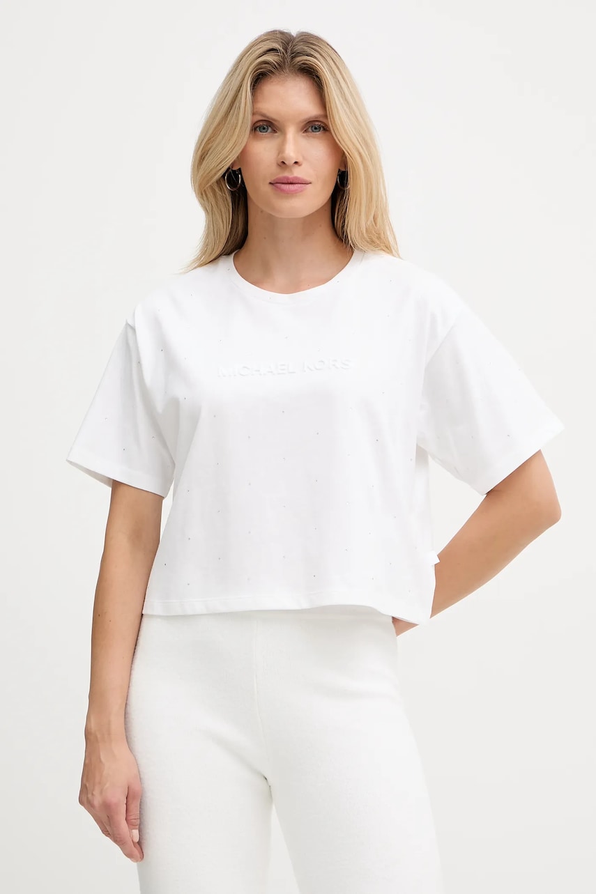 Bavlněné tričko MICHAEL Michael Kors dámské, bílá barva, MF551TR2ZU