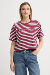 Bavlněné tričko MICHAEL Michael Kors dámské, vínová barva, MT551R9HM7