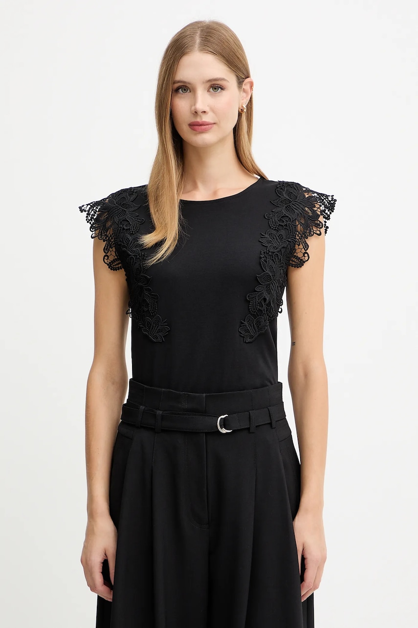 Bavlněné tričko Morgan dámské, černá barva, DFLOWER