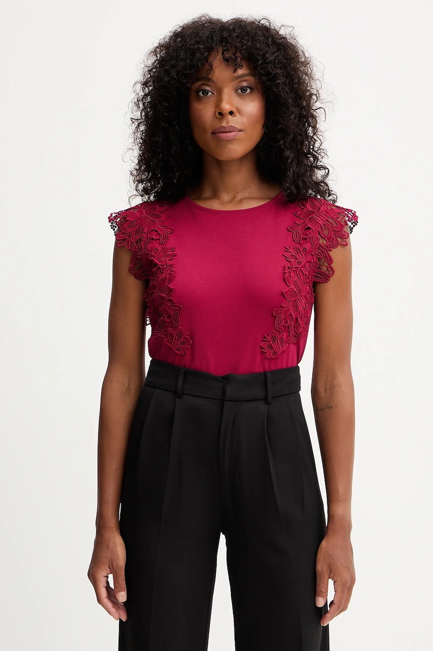 Bavlněné tričko Morgan dámské, červená barva, DFLOWER