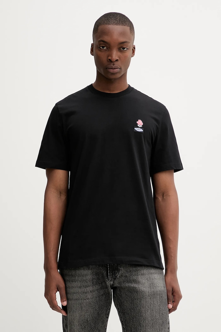 Bavlněné tričko MSGM pánské, černá barva, s aplikací, 3940MM117.257798