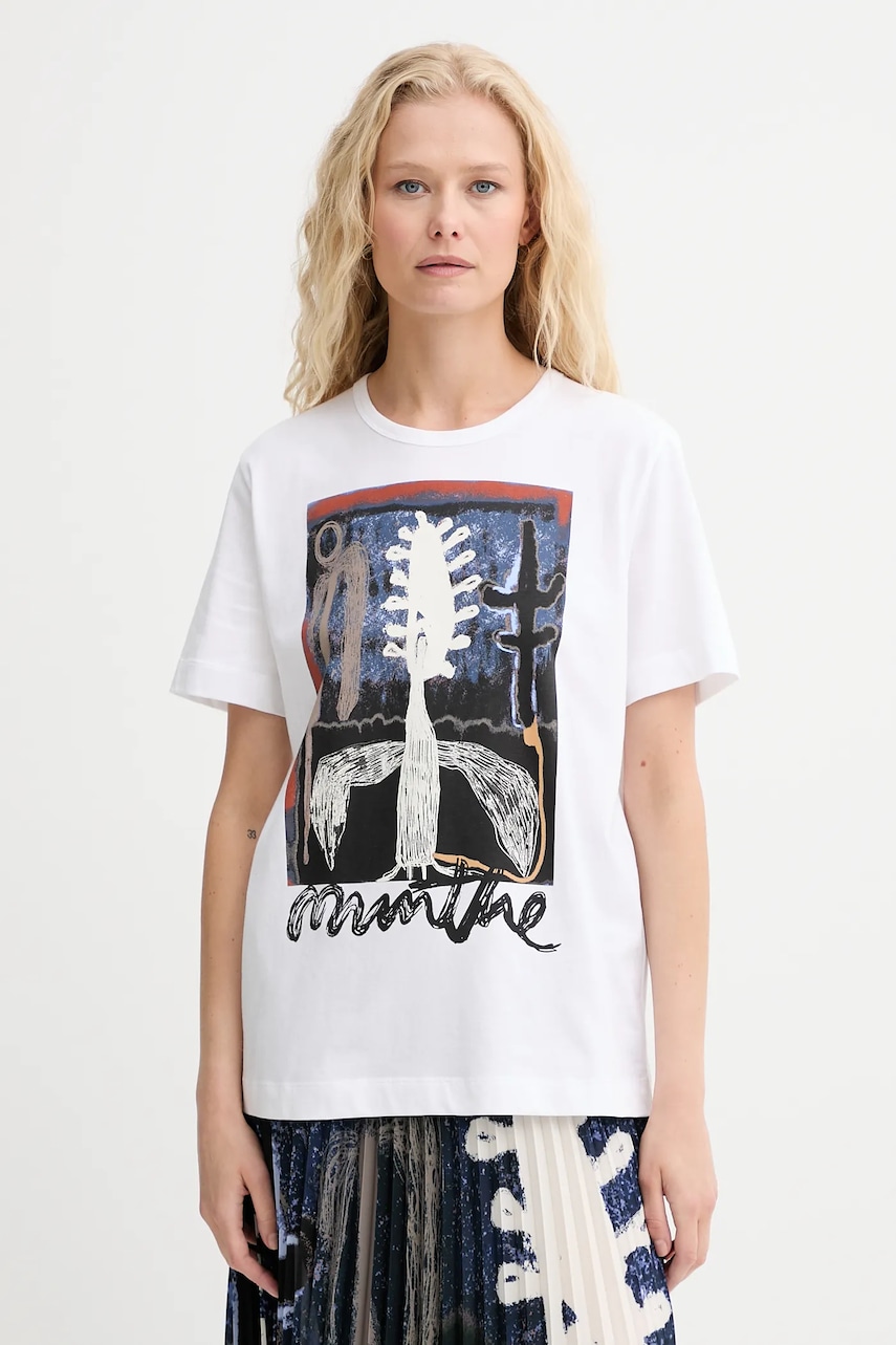 Bavlněné tričko MUNTHE LACK dámské, bílá barva, 253110025360