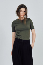 Bavlněné tričko MUUV. dámské, zelená barva