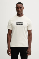 Bavlněné tričko Napapijri S-Box pánské, béžová barva, s potiskem, NP0A4I3LN1J1