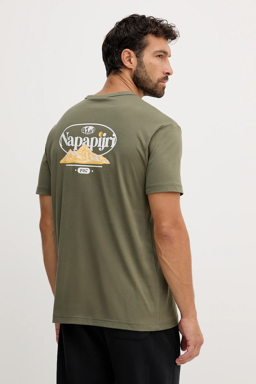 Bavlněné tričko Napapijri S-Bradgate pánské, zelená barva, s potiskem, NP0A88UNG0A1