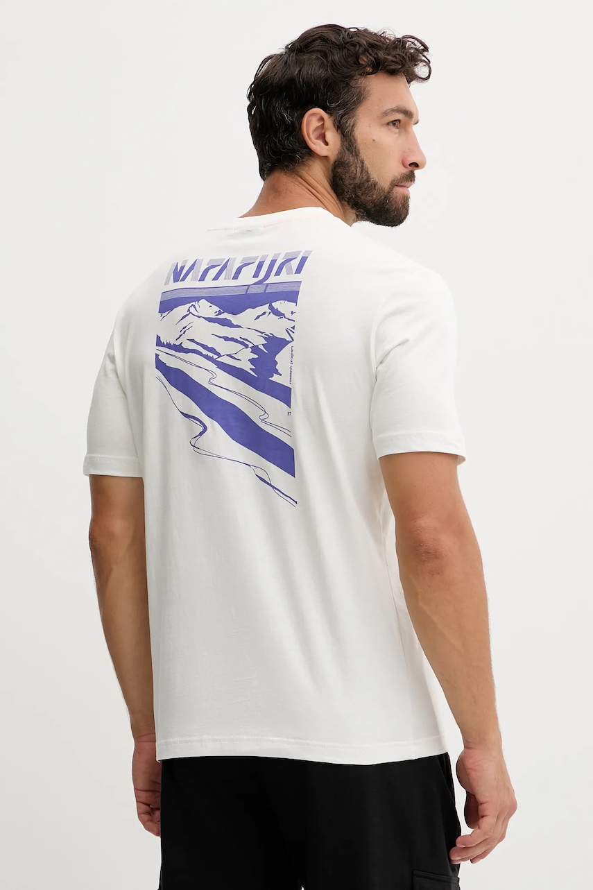 Bavlněné tričko Napapijri S-Guide pánské, béžová barva, s potiskem, NP0A88V62061