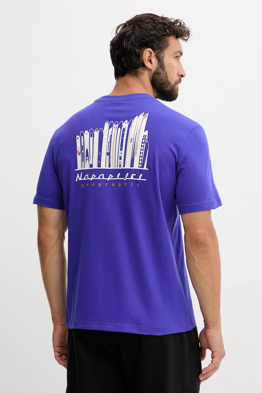 Bavlněné tričko Napapijri S-Guide pánské, fialová barva, s potiskem, NP0A88V6B3B1