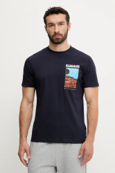 Bavlněné tričko Napapijri S-Valdor pánské, tmavomodrá barva, s potiskem, NP0A4IE61761