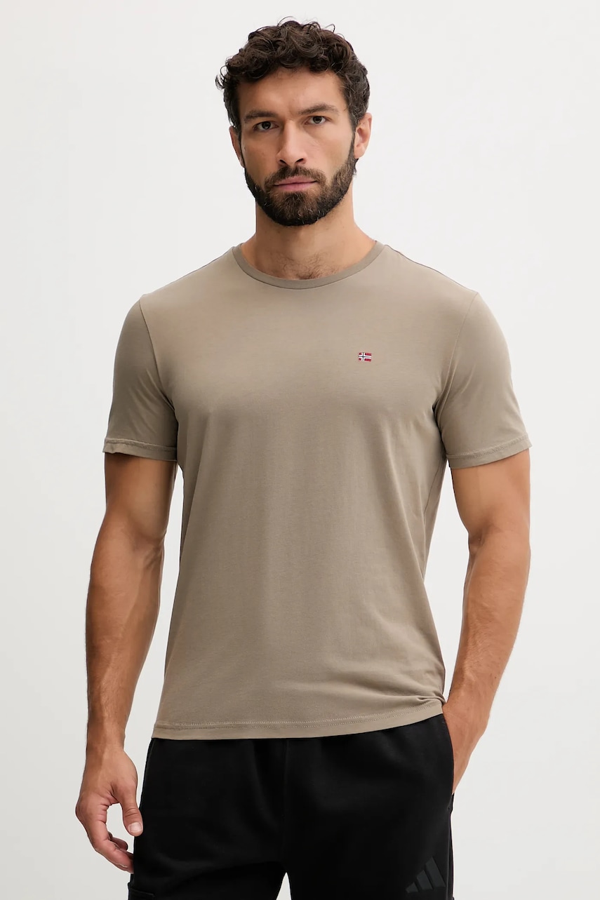 Bavlněné tričko Napapijri Salis pánské, hnědá barva, NP0A4H8DN1T1