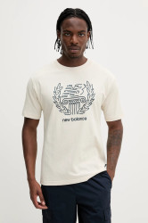 Bavlněné tričko New Balance pánské, béžová barva, s potiskem, MT51974LIN