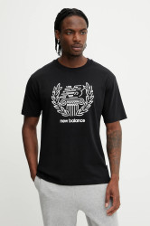Bavlněné tričko New Balance pánské, černá barva, s potiskem, MT51974BK