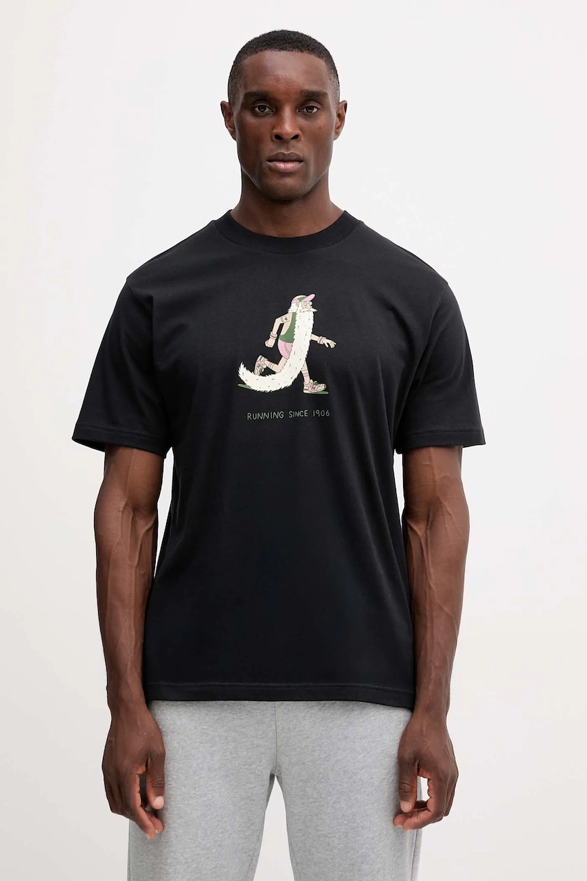 Bavlněné tričko New Balance pánské, černá barva, s potiskem, MT53941BK