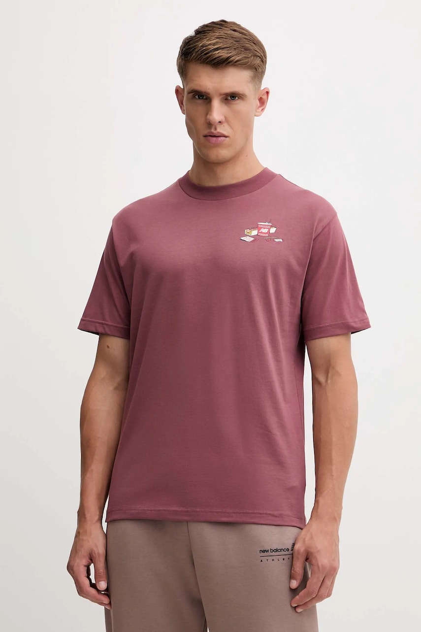 Bavlněné tričko New Balance pánské, růžová barva, s potiskem, MT53931WAD