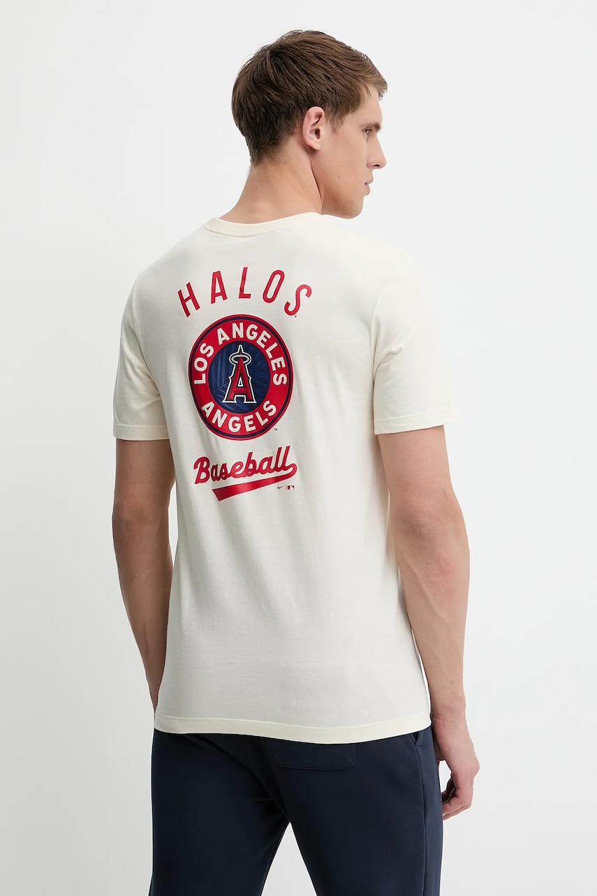 Bavlněné tričko Nike Los Angeles Angels pánské, béžová barva, s potiskem, N199-15A-ANG-SAZ