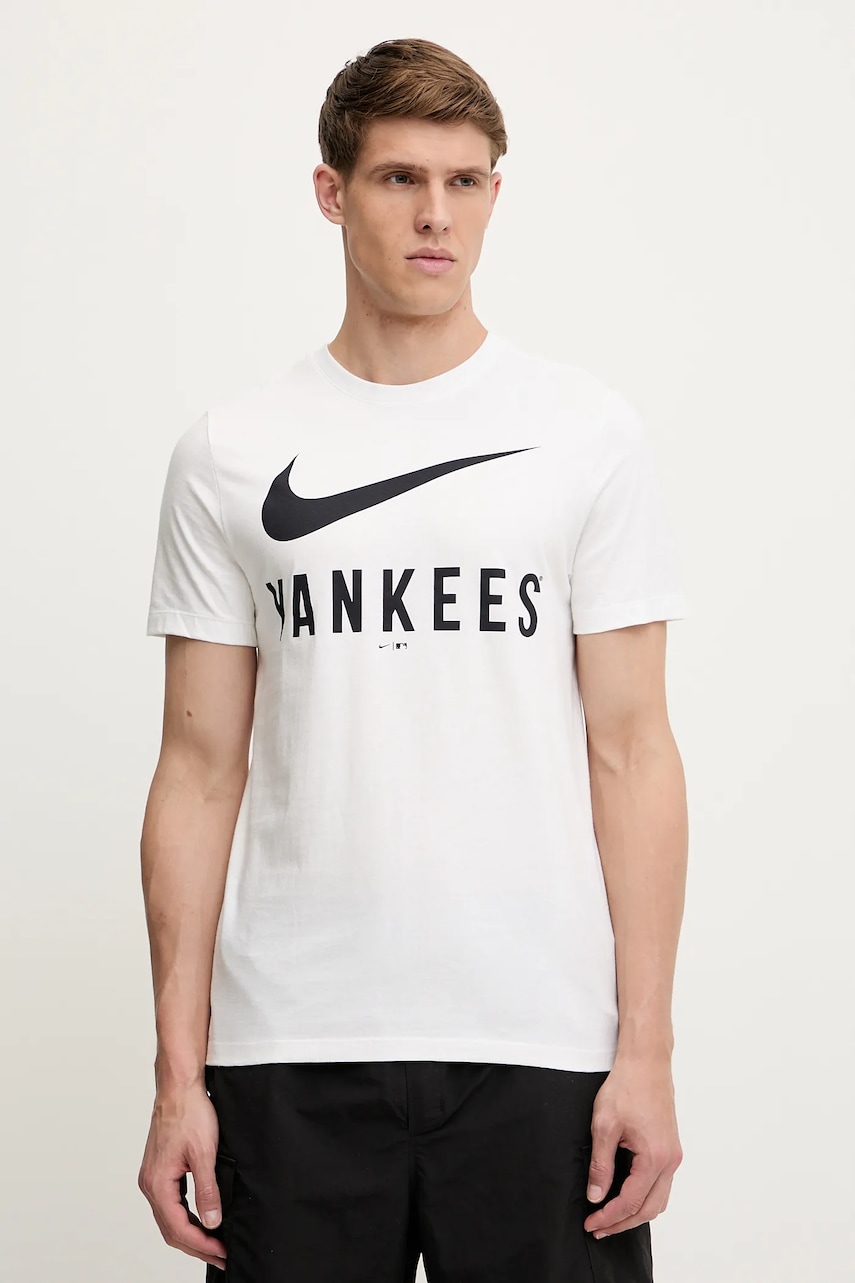 Bavlněné tričko Nike New York Yankees pánské, bílá barva, s potiskem, N199-10A-NK-PA7