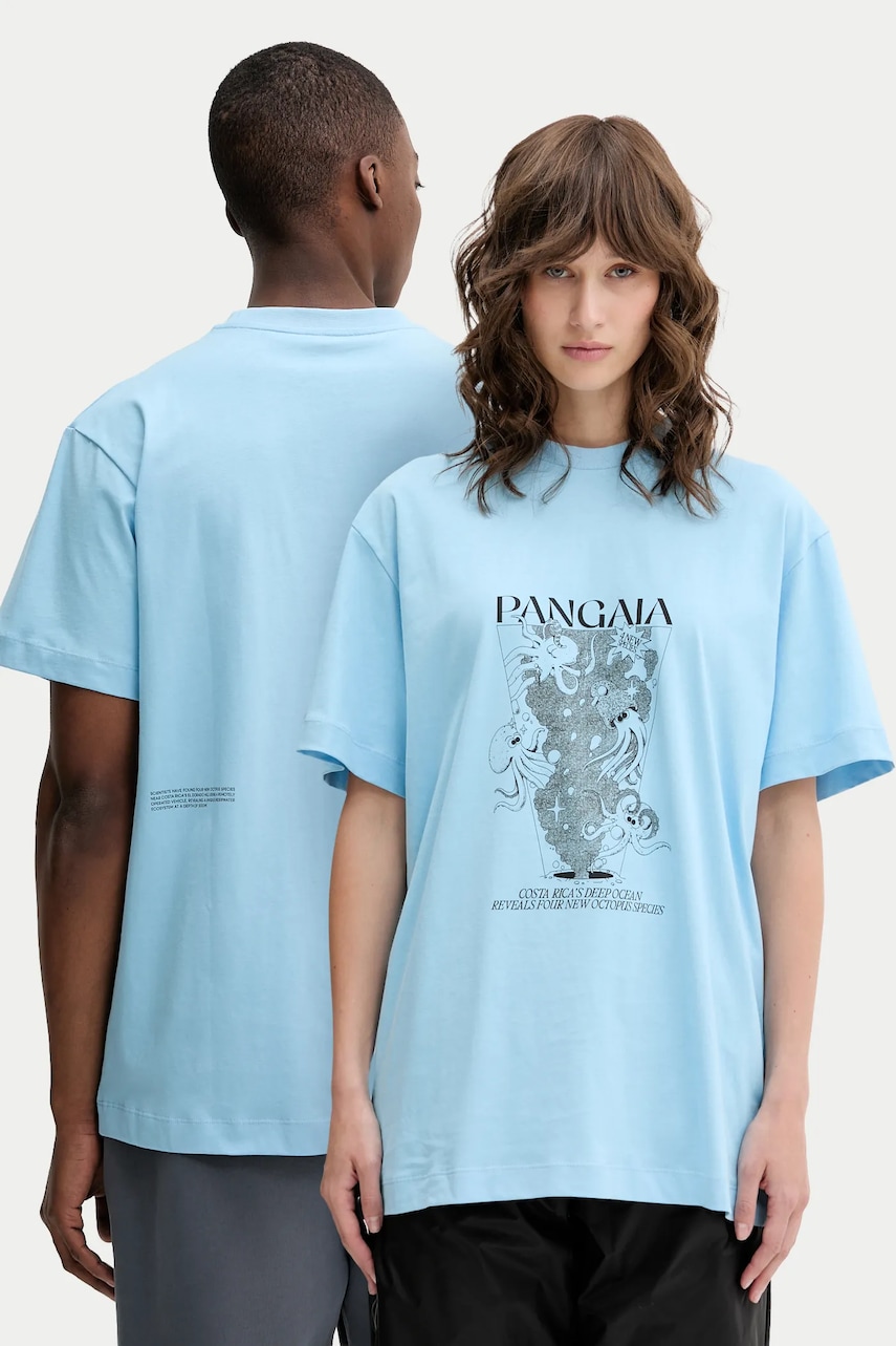 Bavlněné tričko Pangaia modrá barva, s potiskem, 10002436