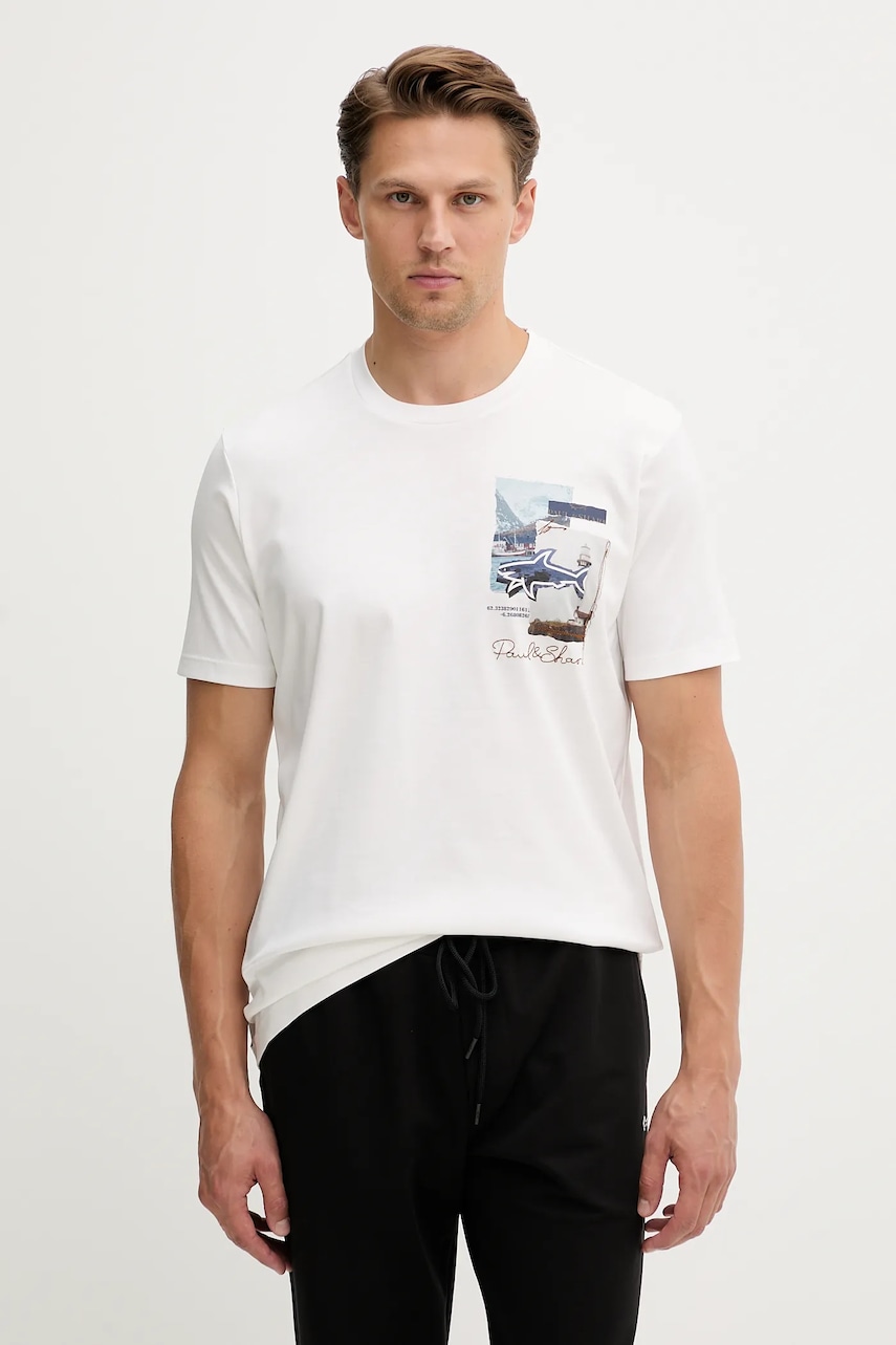 Bavlněné tričko Paul&Shark Knitwear pánské, béžová barva, s potiskem, 15311640