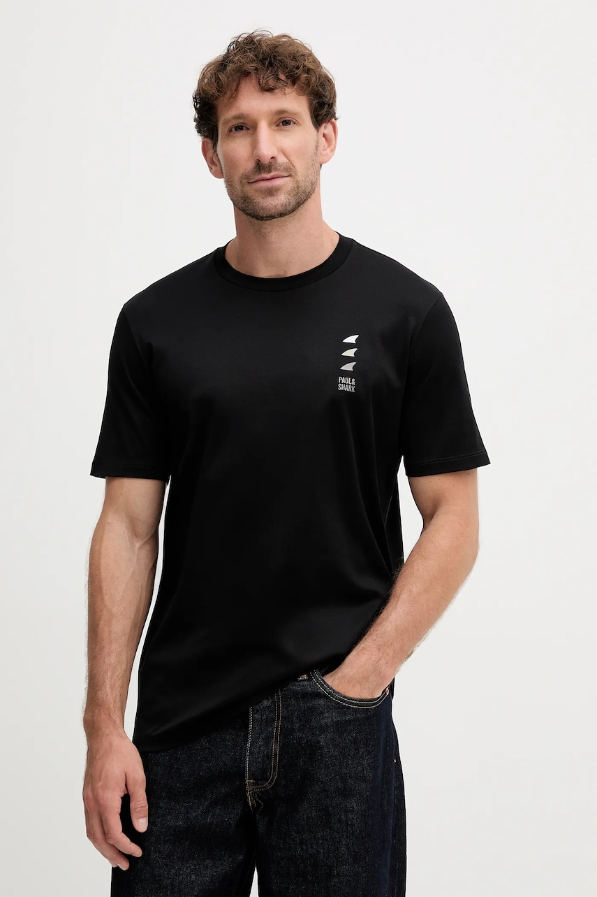Bavlněné tričko Paul&Shark Knitwear pánské, černá barva, s potiskem, 15311628
