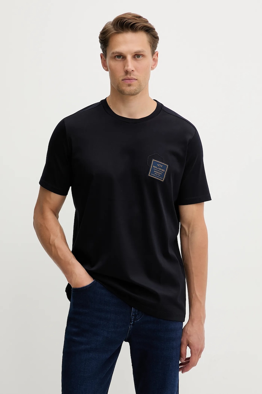 Bavlněné tričko Paul&Shark Knitwear pánské, tmavomodrá barva, s aplikací, 15311647