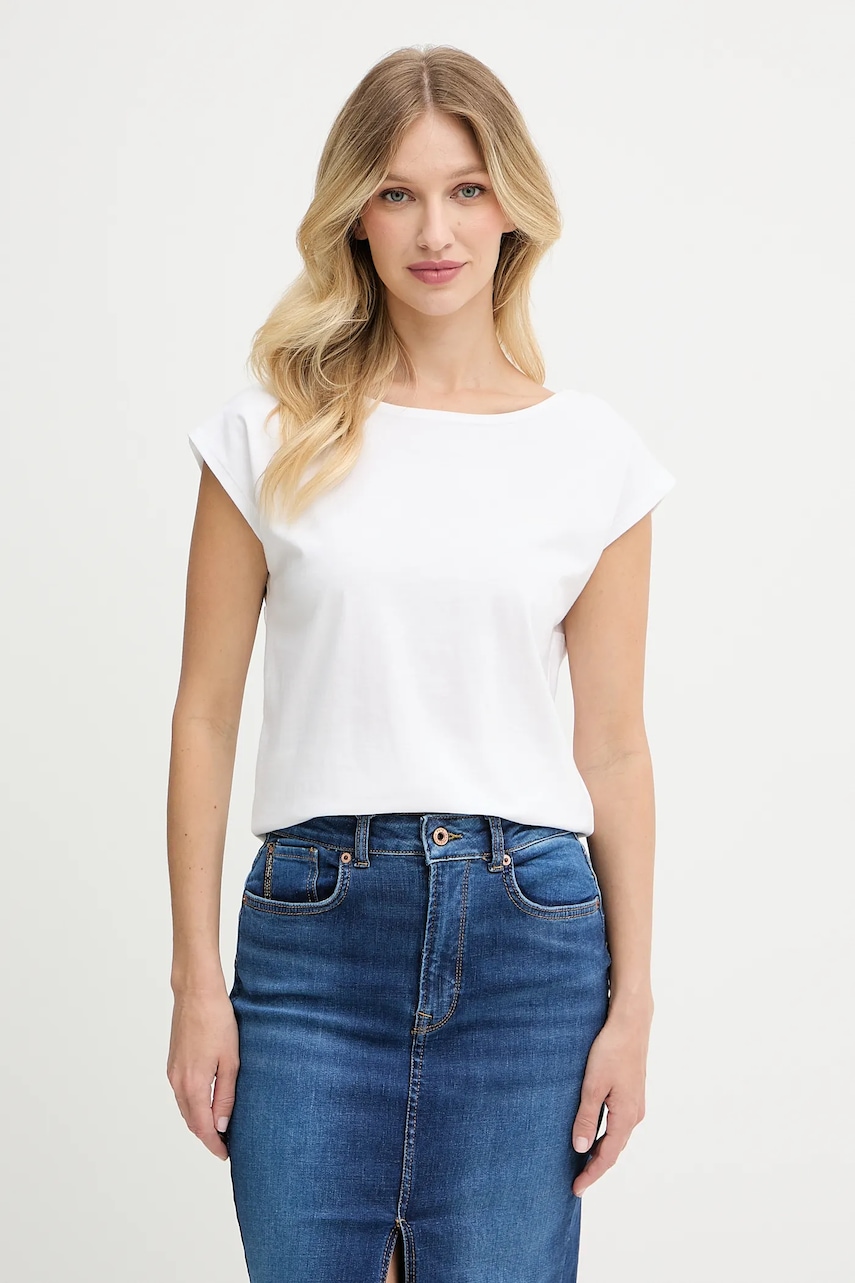 Bavlněné tričko Pepe Jeans dámské, bílá barva, odkrytá záda, PL506117