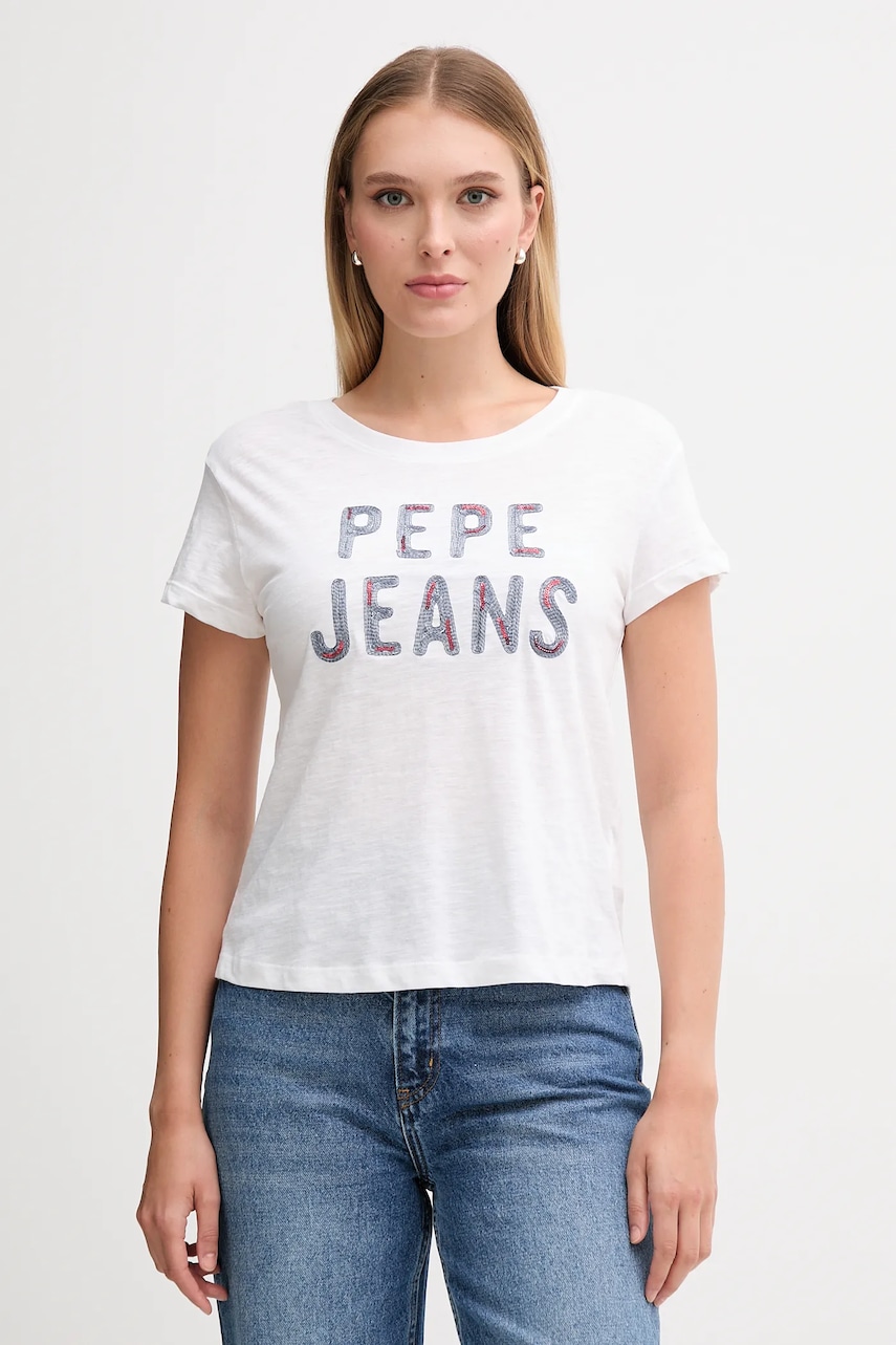 Bavlněné tričko Pepe Jeans dámské, bílá barva, PL5000045