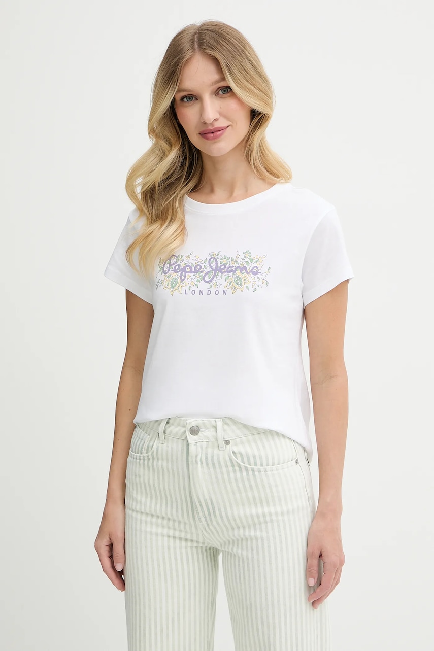 Bavlněné tričko Pepe Jeans dámské, bílá barva, PL506120