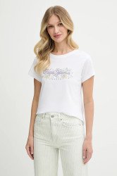 Bavlněné tričko Pepe Jeans dámské, bílá barva, PL506120
