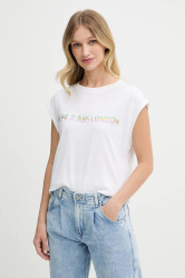Bavlněné tričko Pepe Jeans dámské, bílá barva, PL506121